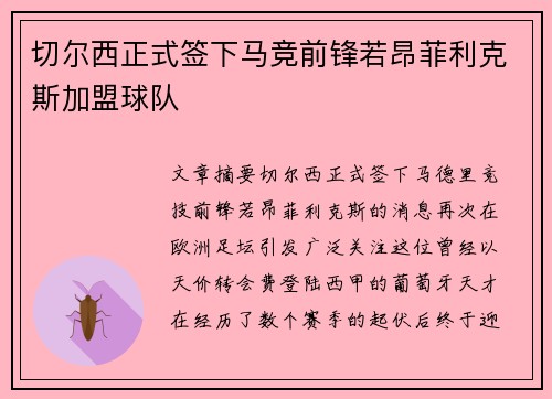 切尔西正式签下马竞前锋若昂菲利克斯加盟球队
